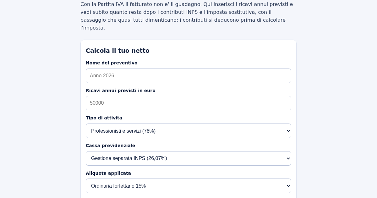 NettoPIVA: Calcolatore dello Stipendio Netto per Titolari di Partita IVA